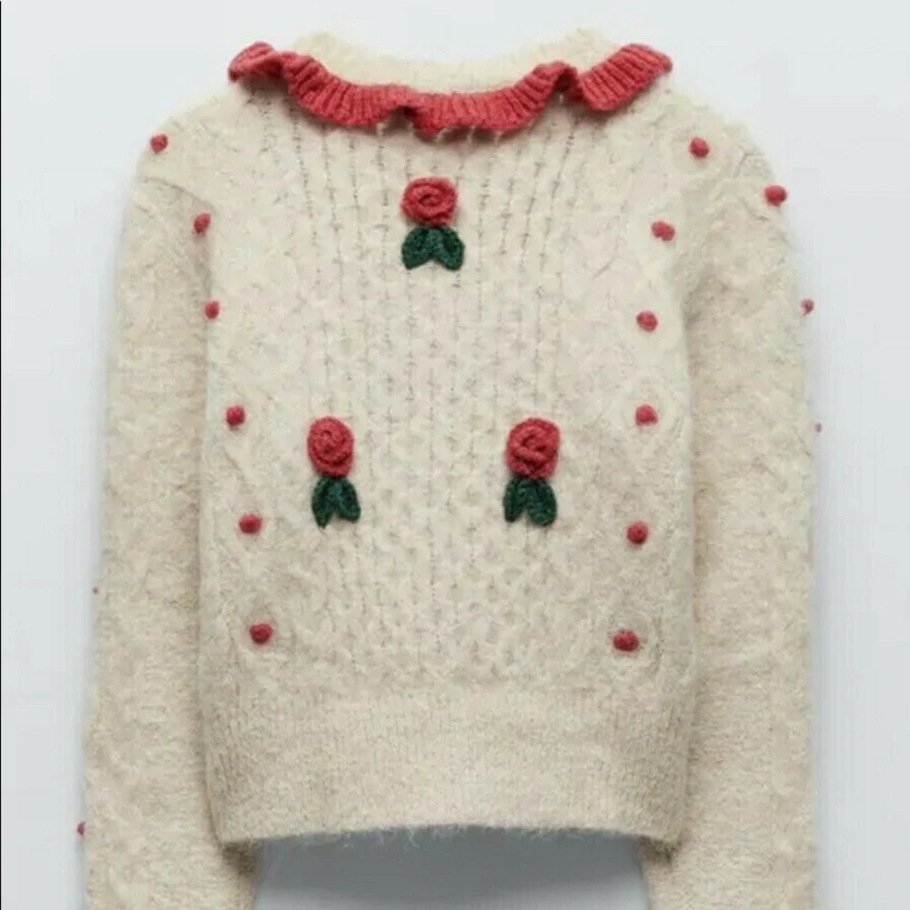 ZARA LIMITED EDITION Floral Knit Wool Blend Cardigan Size S - Picture 4 of 5